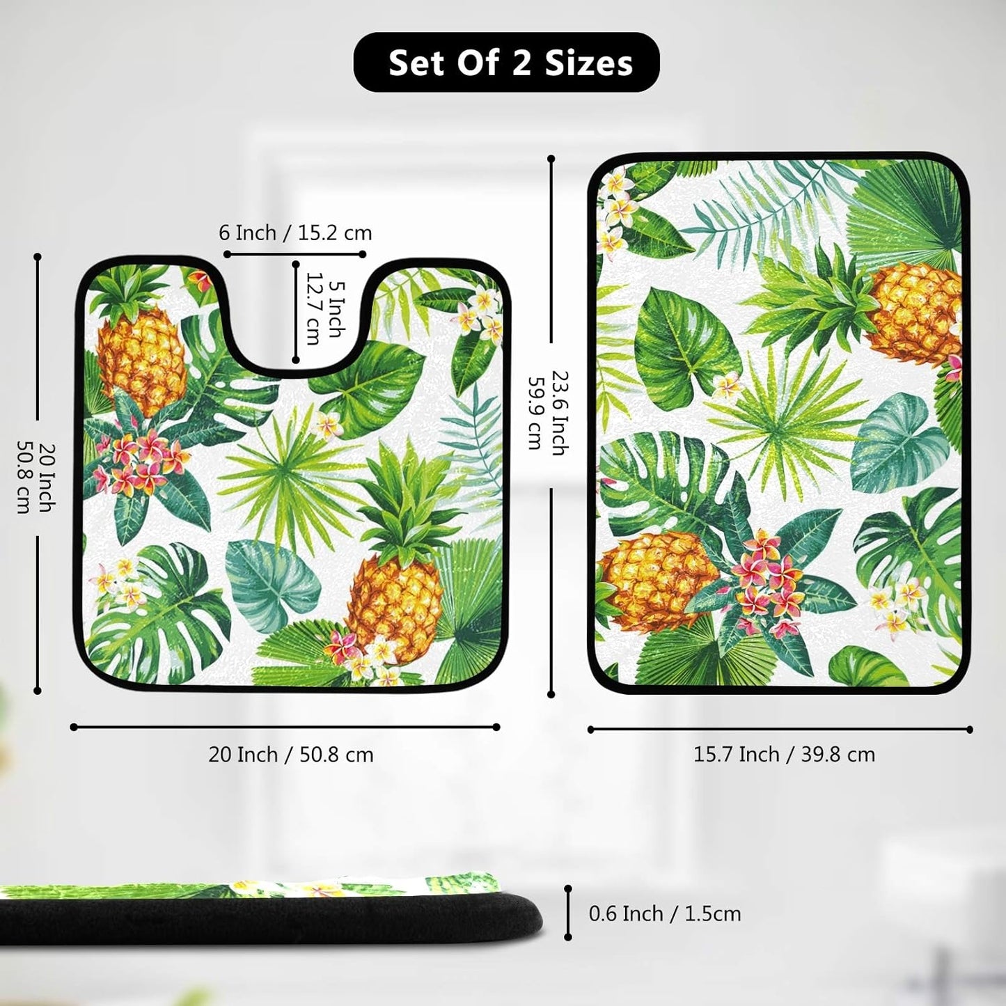 Pineapple Palm Leaf Bathroom Floor Mat 2-Piece Set