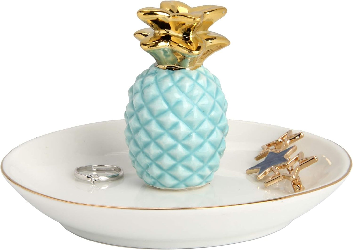 Luxury Porcelain Pineapple Ring Holder - Perfect for Holding Small Jewelries, Rings, Necklaces, Earrings, Bracelets, Trinket, Green Color