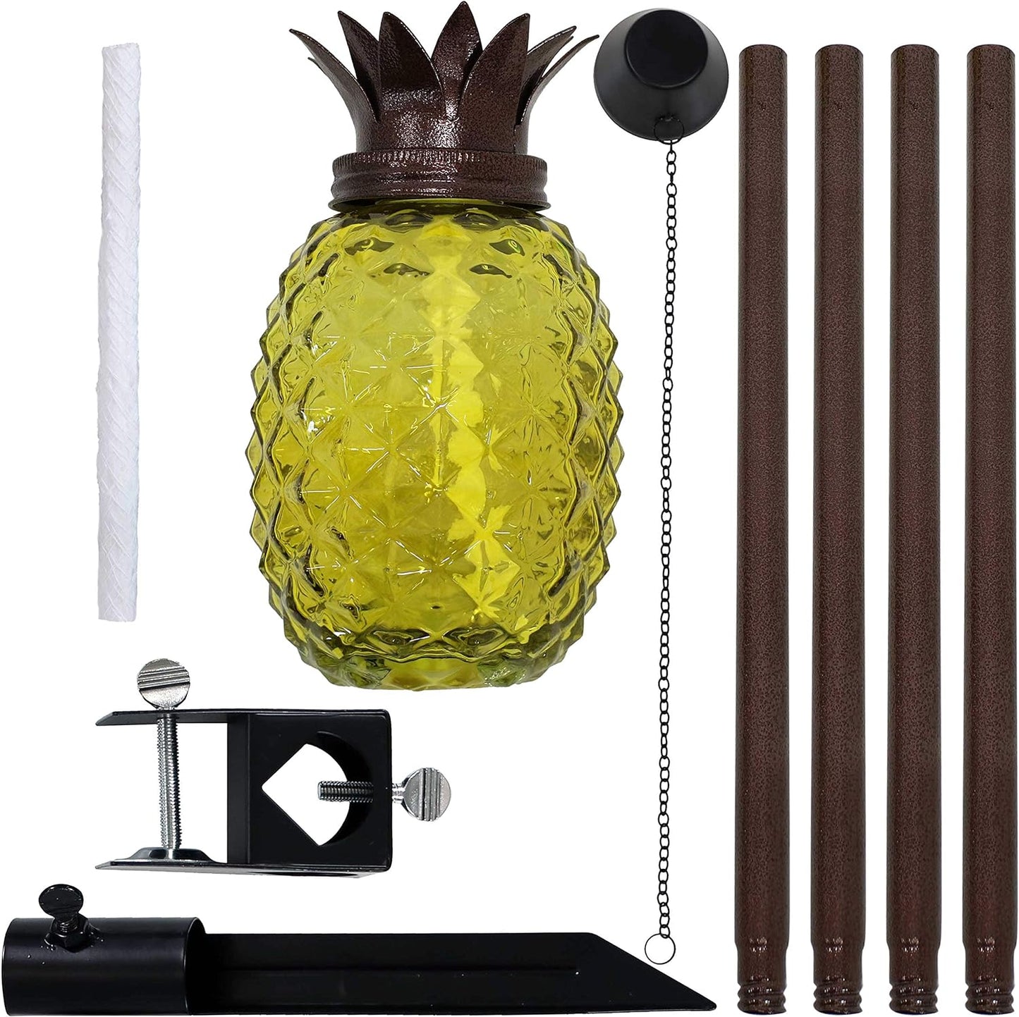 Tropical Pineapple 3-In-1 Glass Patio Torches - 23- to 63-Inch Adjustable Height - Set of 2 - Yellow