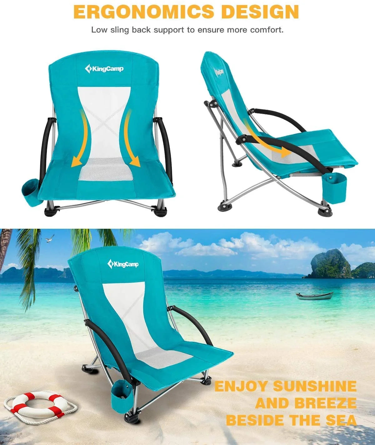Folding Low Back Backpack Beach Camping Chairs with Headrest - 2 Piece