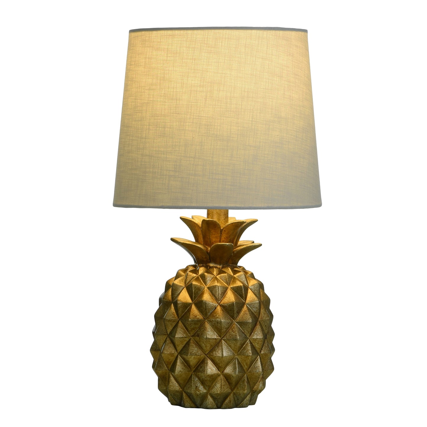 Distressed Pineapple 17” Table Lamp with Empire-Style Shade, Textured Gold